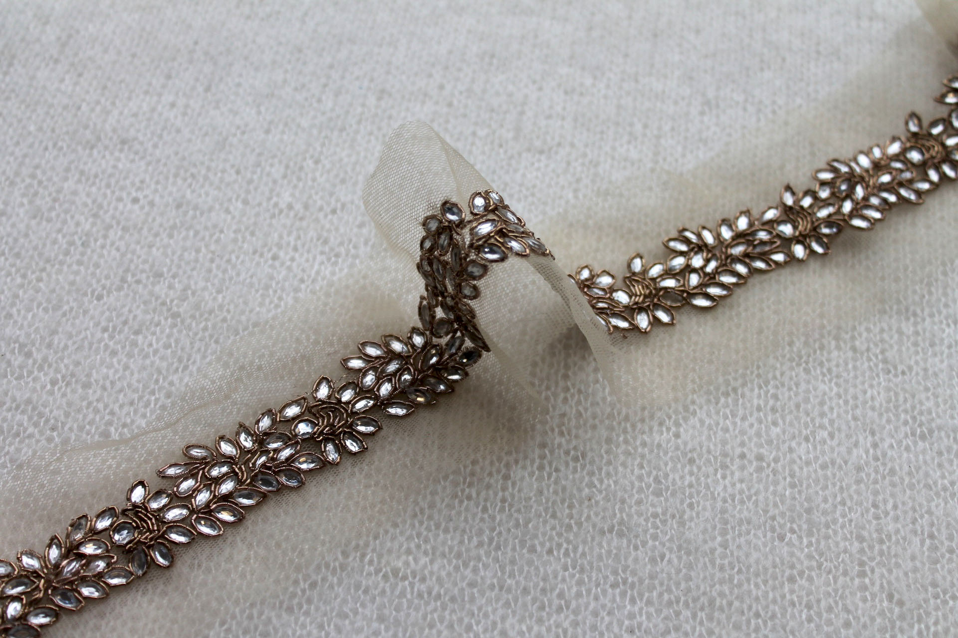 Floral Diamante and Metal Work Trim - Gold, image 3 of 4