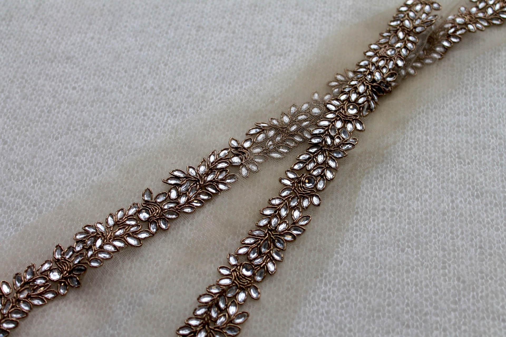 Floral Diamante and Metal Work Trim - Gold, image 4 of 4