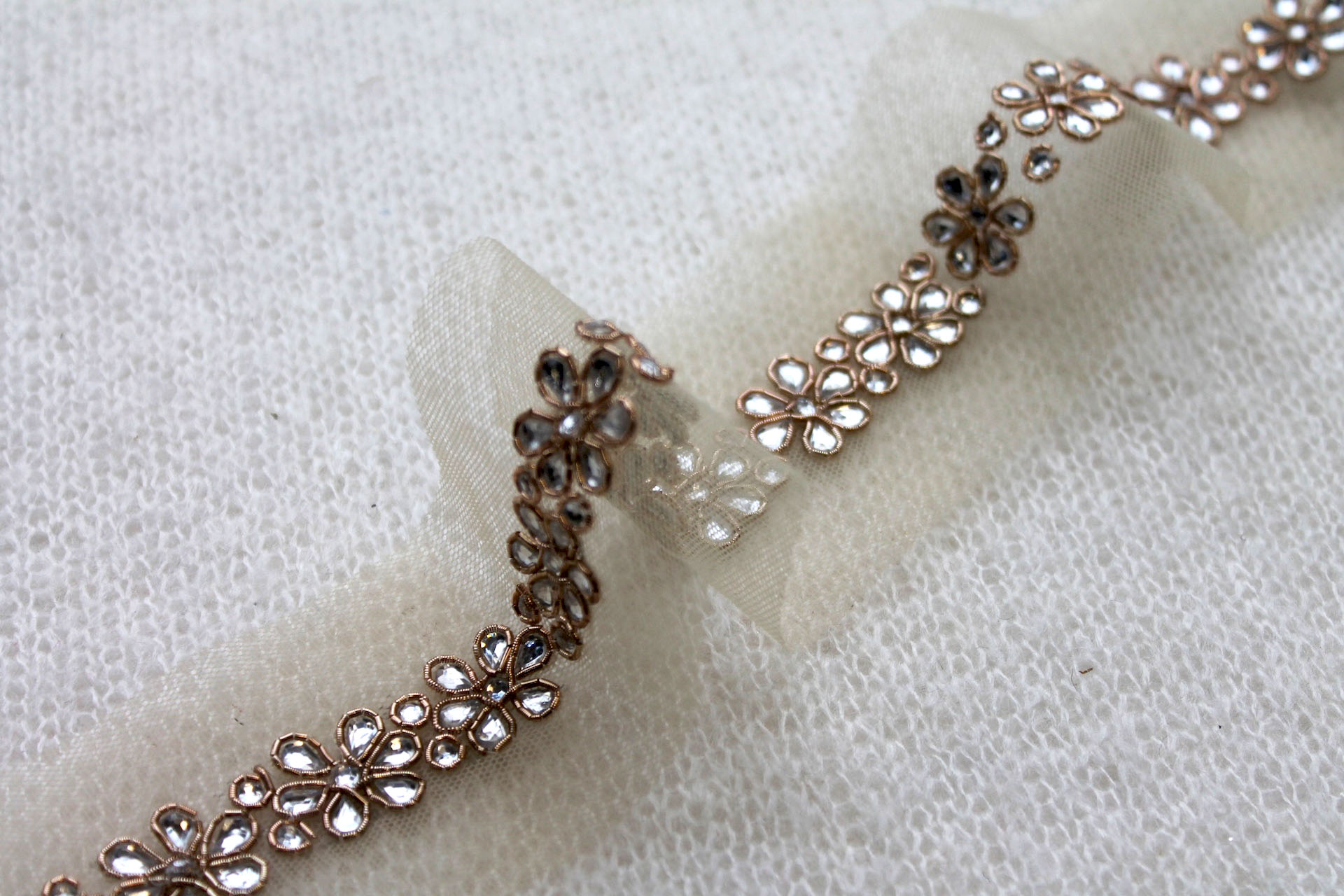 Floral Diamanté Metal Work Trim - Gold, image 2 of 4