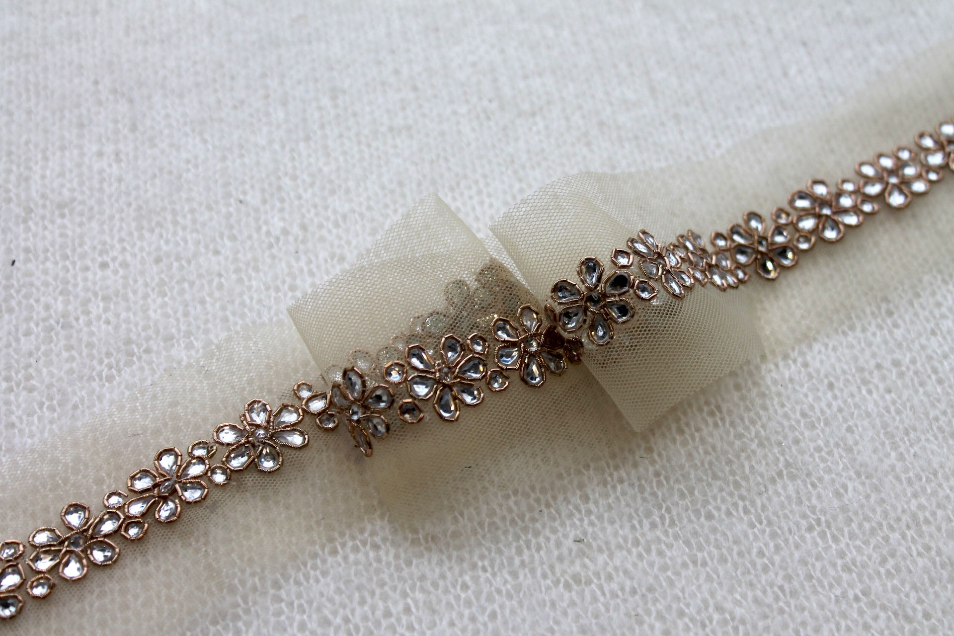 Floral Diamanté Metal Work Trim - Gold, image 3 of 4