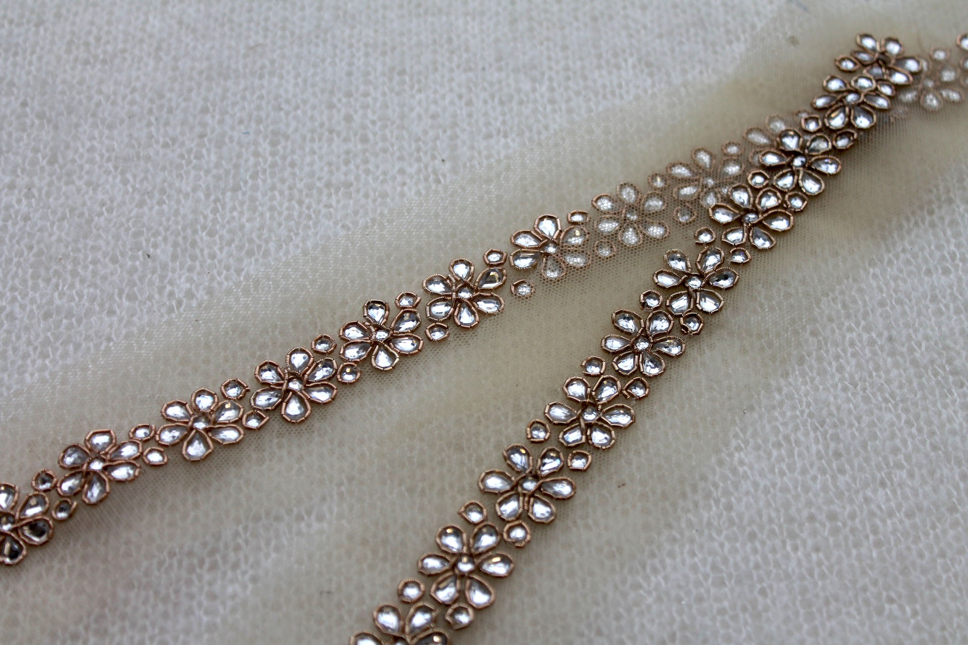 Floral Diamanté Metal Work Trim - Gold, image 4 of 4