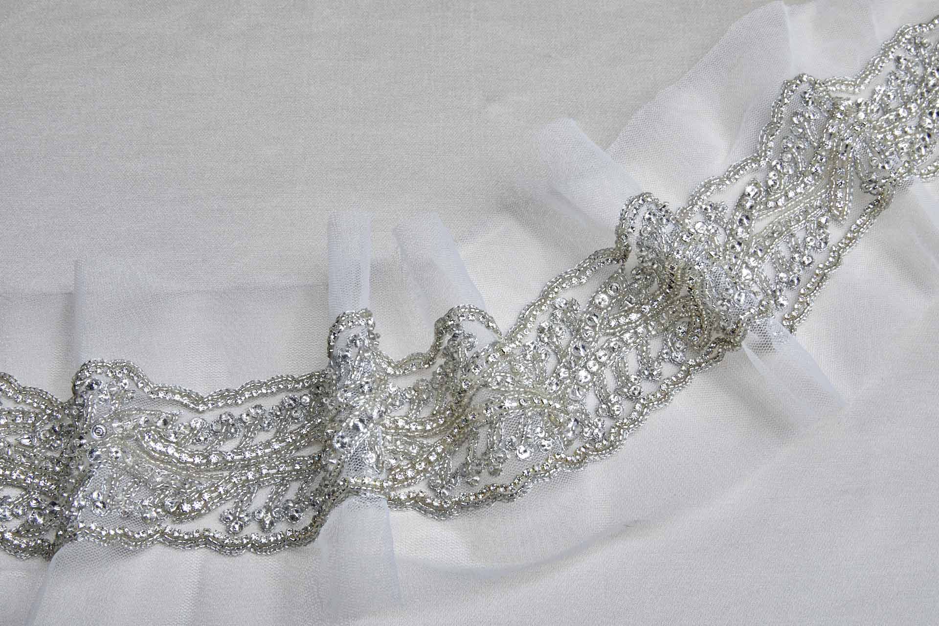 Beaded Diamante Trim in Ivory and Silver, image 2 of 5