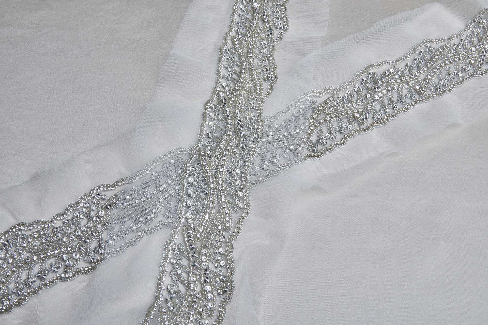 Beaded Diamante Trim in Ivory and Silver, image 3 of 5
