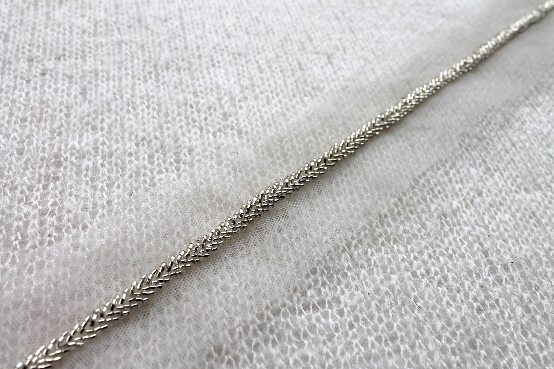 Beaded Micro Trim - Herringbone - Silver, image 2 of 4
