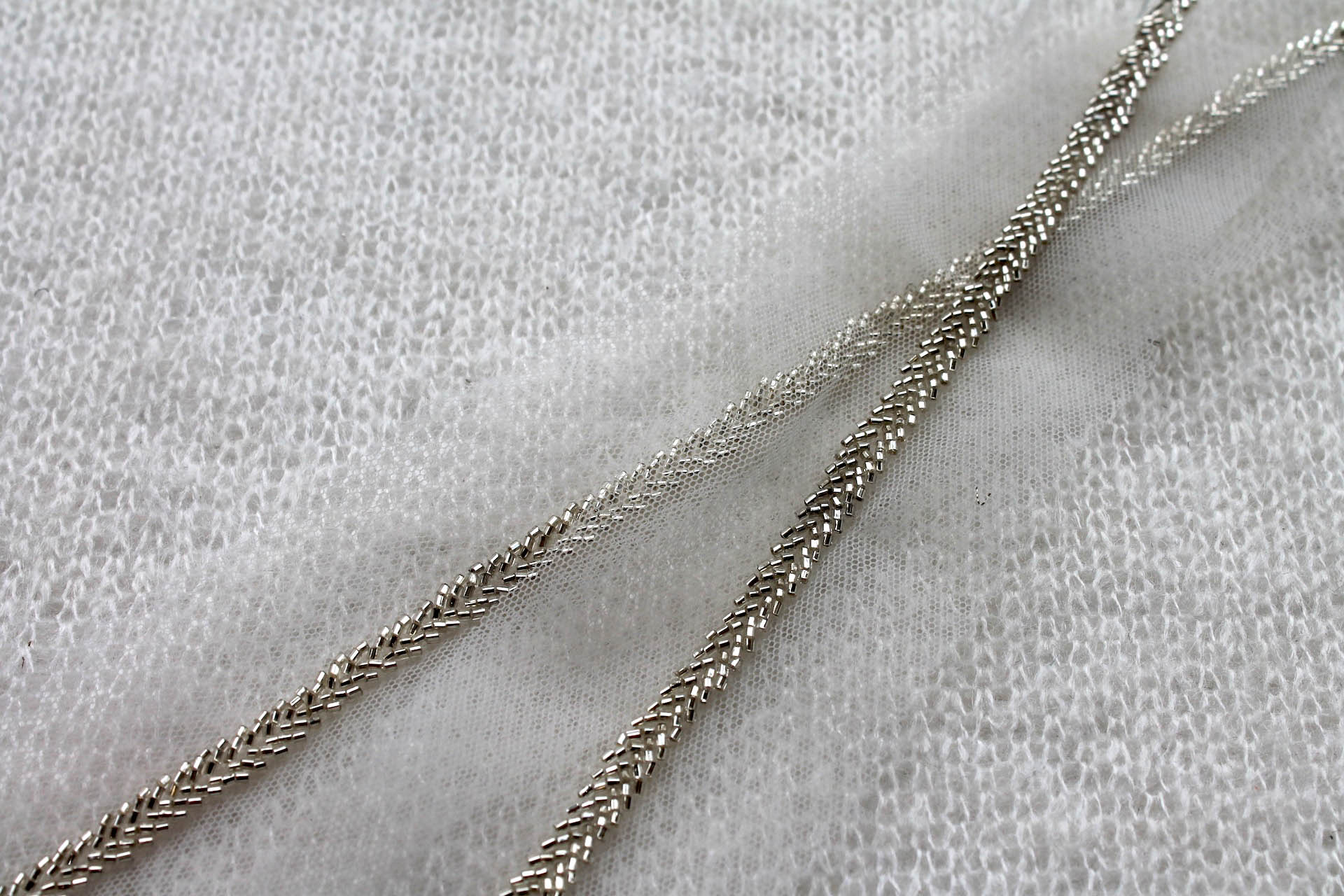 Beaded Micro Trim - Herringbone - Silver, image 3 of 4
