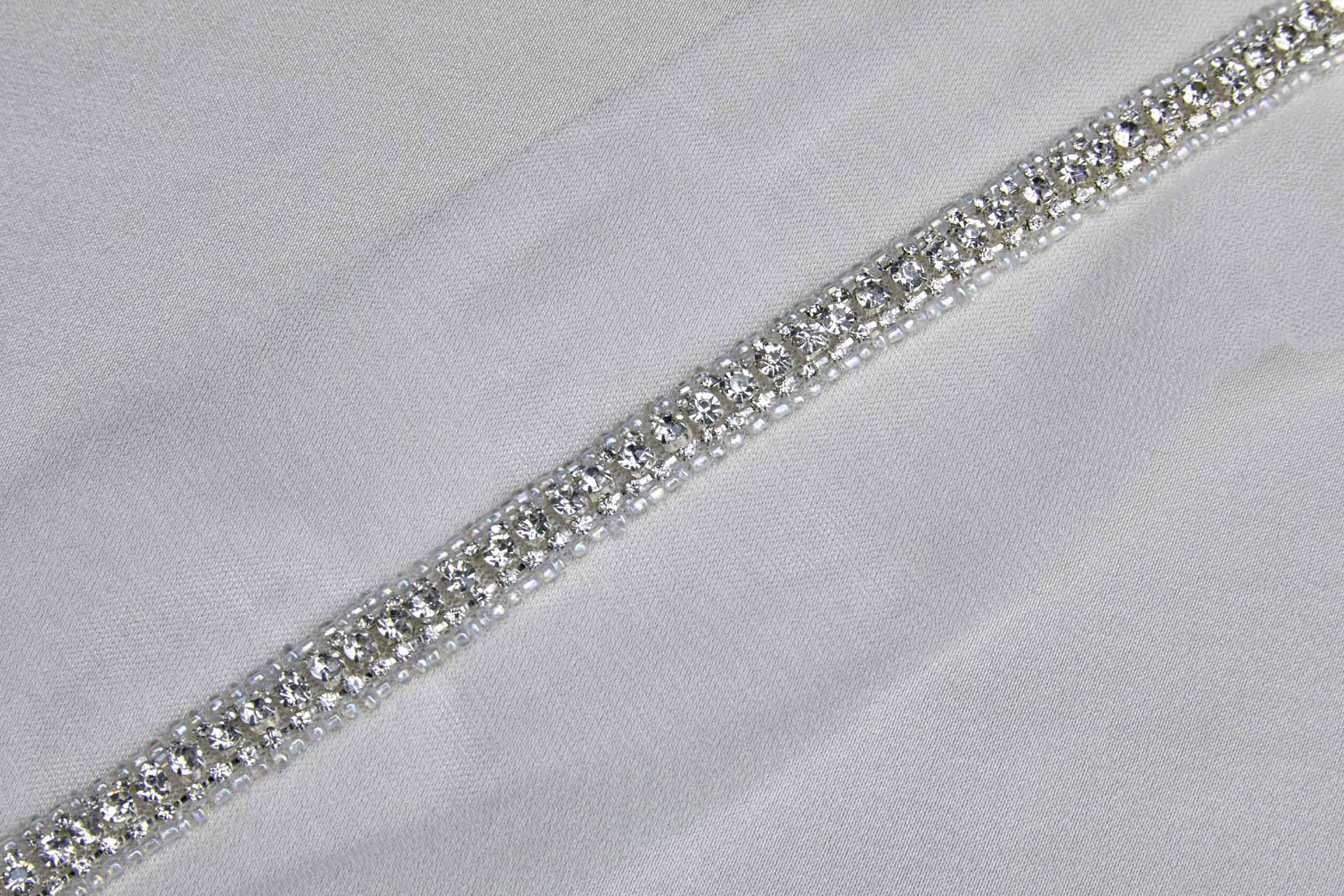 Clear Seed Beads and Diamante Trim in Silver