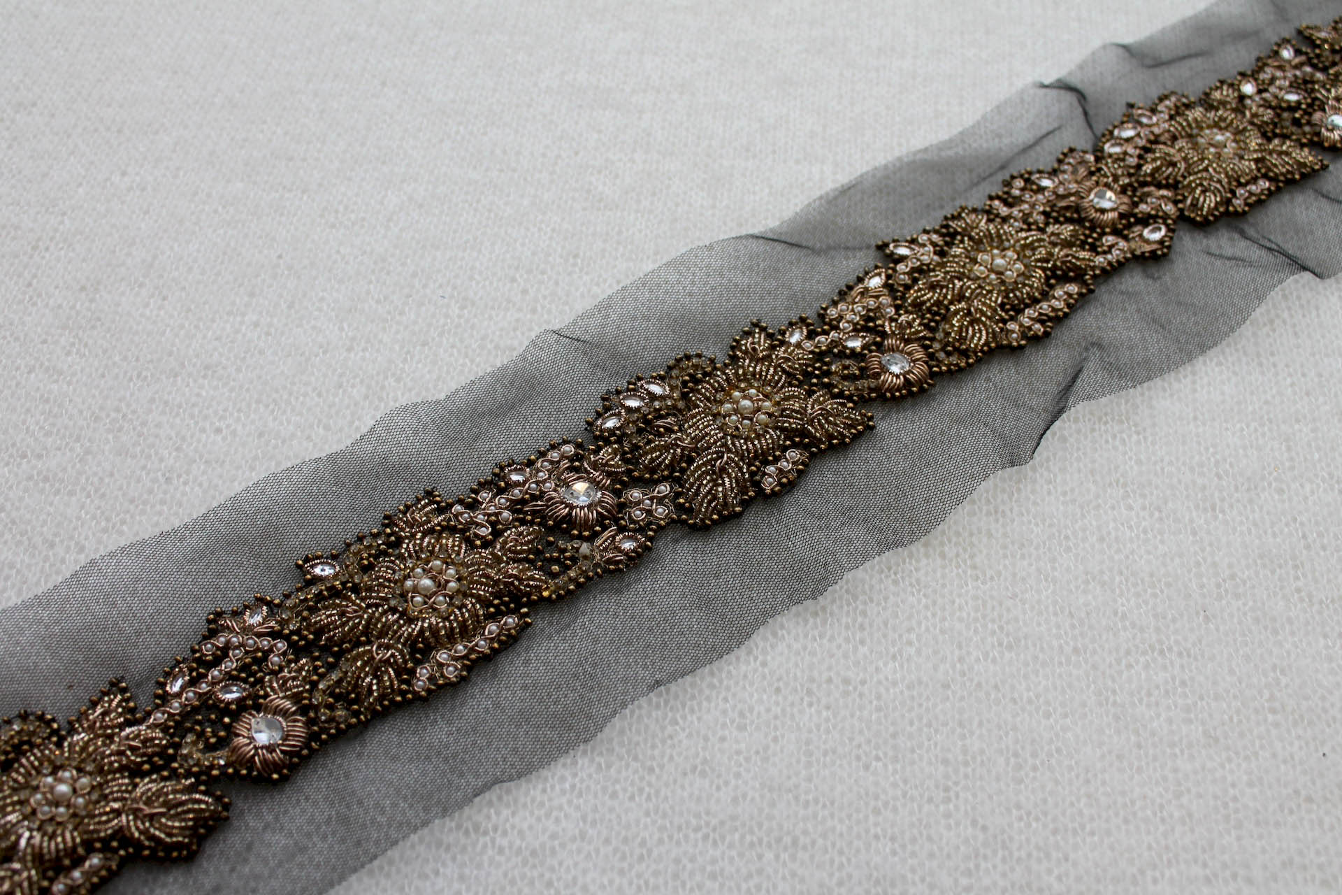 Gold Floral Beaded Diamante and Zari Work Trim, image 2 of 4