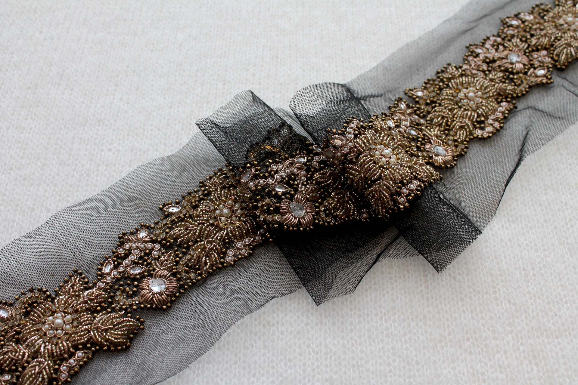 Gold Floral Beaded Diamante and Zari Work Trim, image 3 of 4
