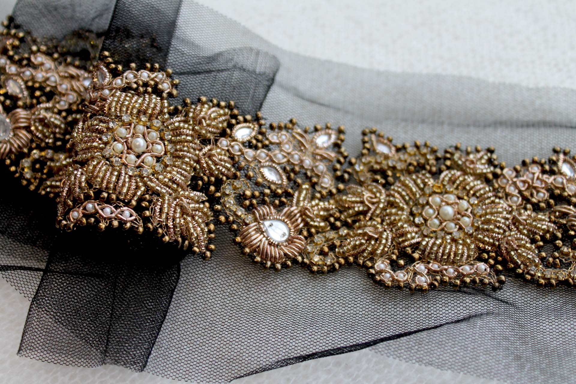 Gold Floral Beaded Diamante and Zari Work Trim, image 4 of 4