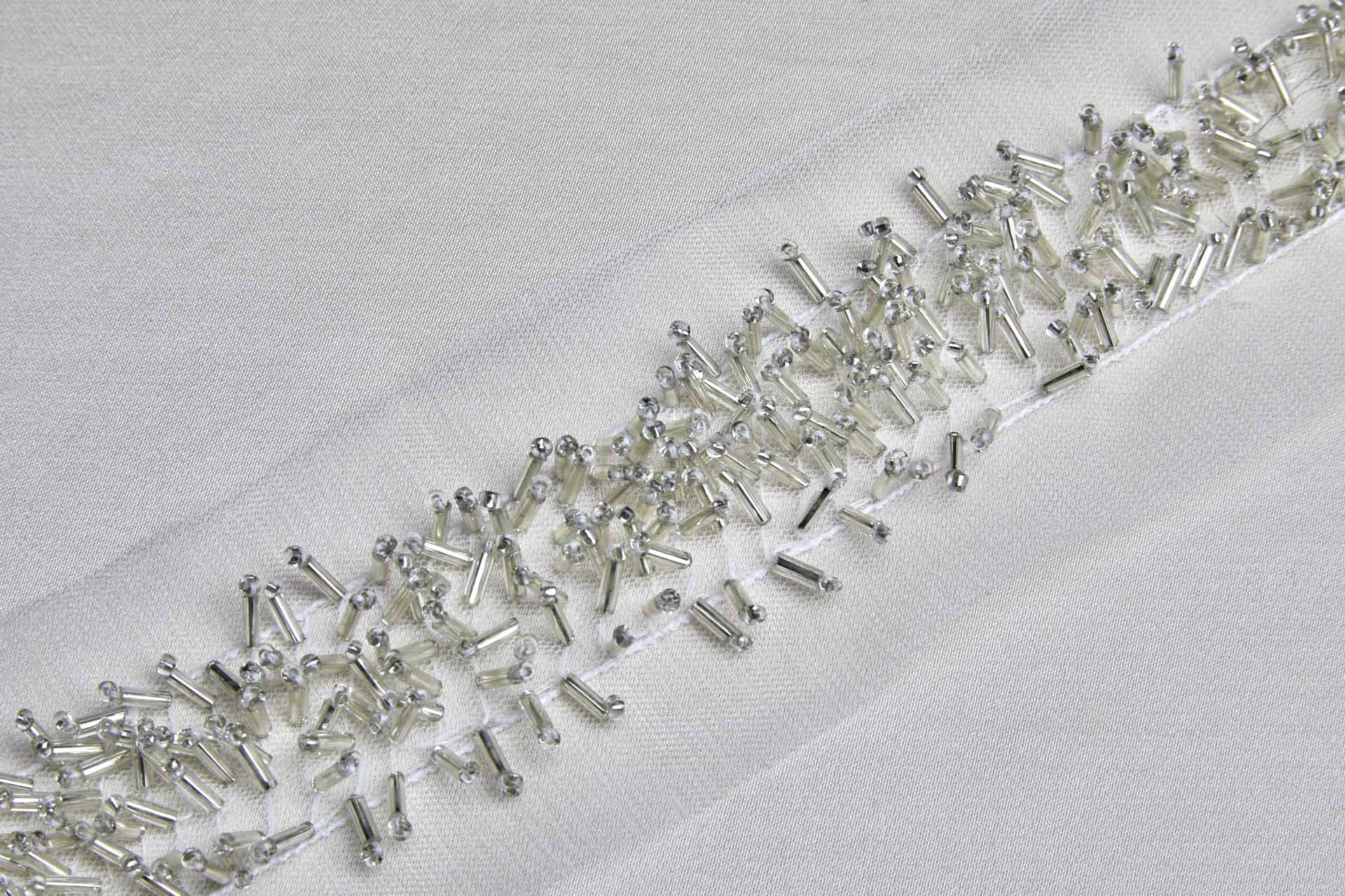 3D Beaded Tulle Trim - Silver/Ivory