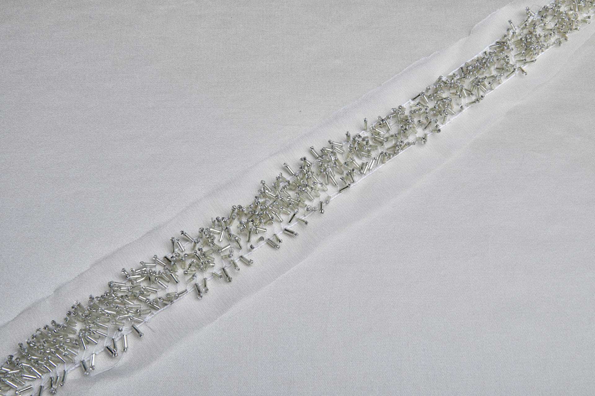3D Beaded Tulle Trim - Silver/Ivory, image 2 of 4