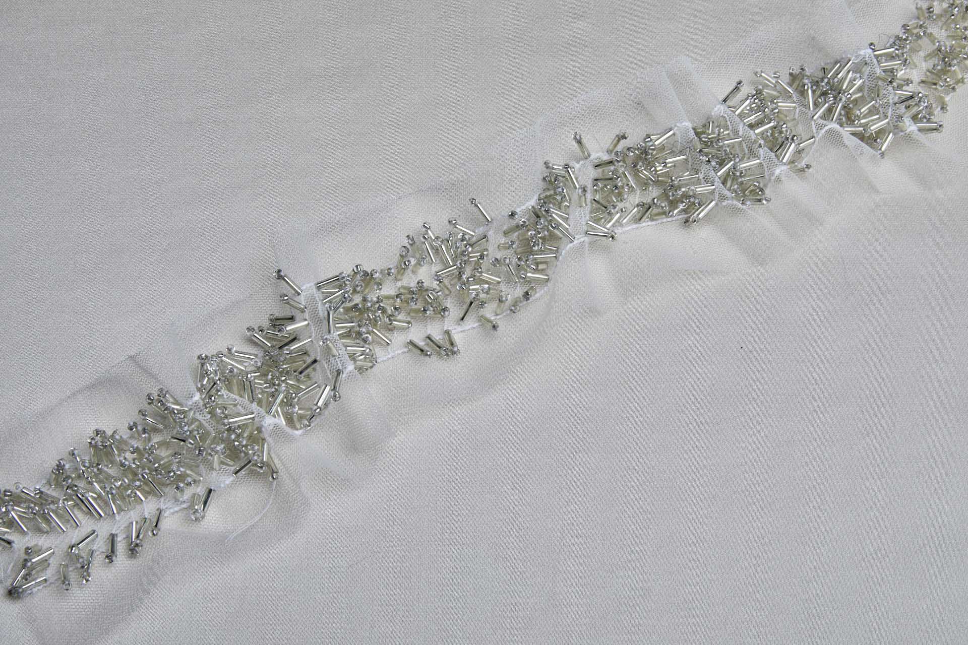 3D Beaded Tulle Trim - Silver/Ivory, image 3 of 4