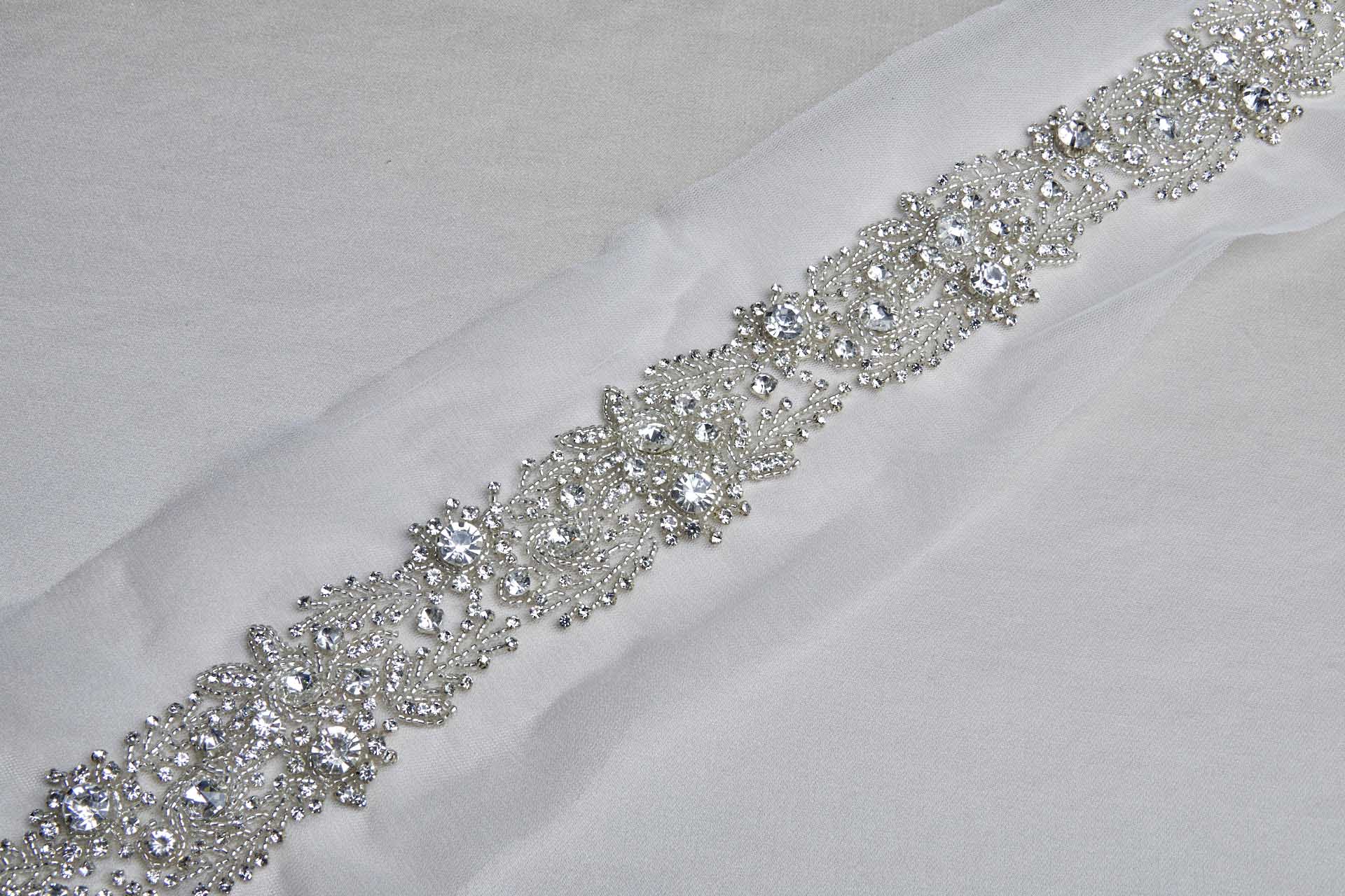 Beaded Floral Diamante Trim in Silver, image 5 of 6