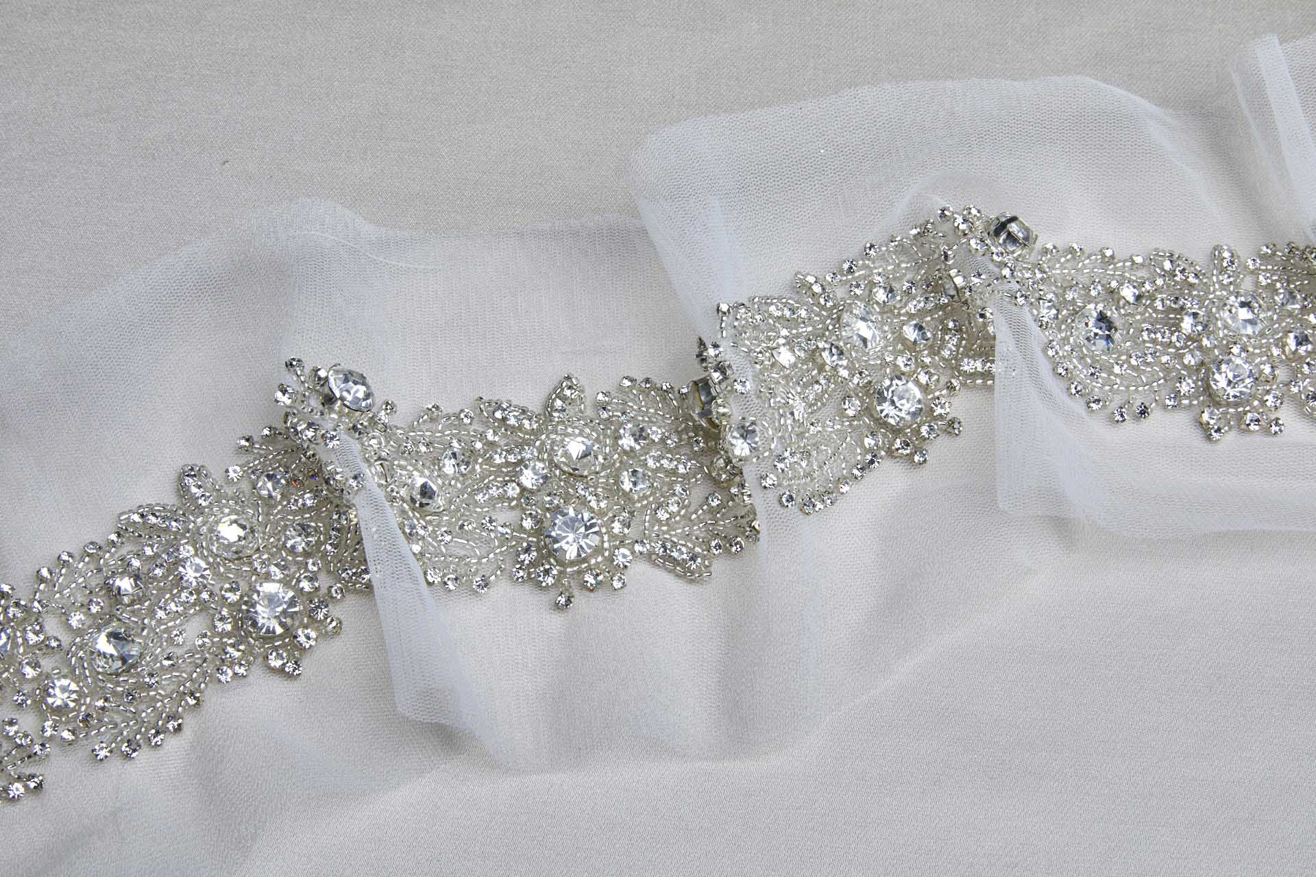 Beaded Floral Diamante Trim in Silver, image 3 of 6