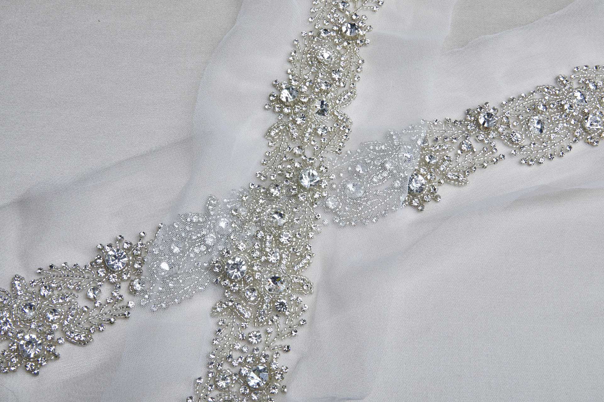 Beaded Floral Diamante Trim in Silver, image 4 of 6