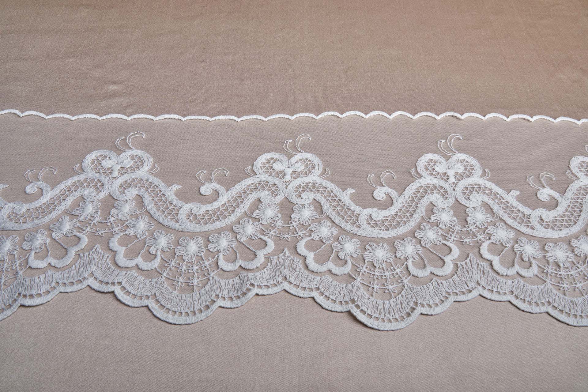 Vintage Embroidered Tulle Trim - Ivory, image 3 of 7