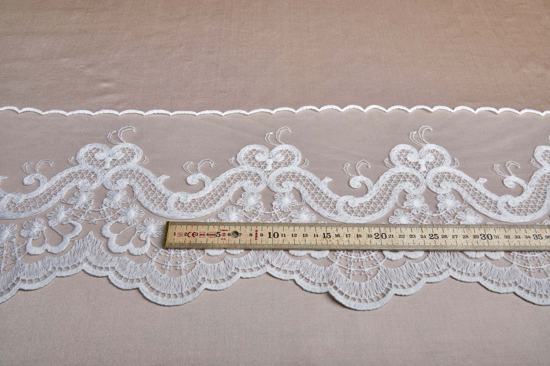 Vintage Embroidered Tulle Trim - Ivory, image 4 of 7