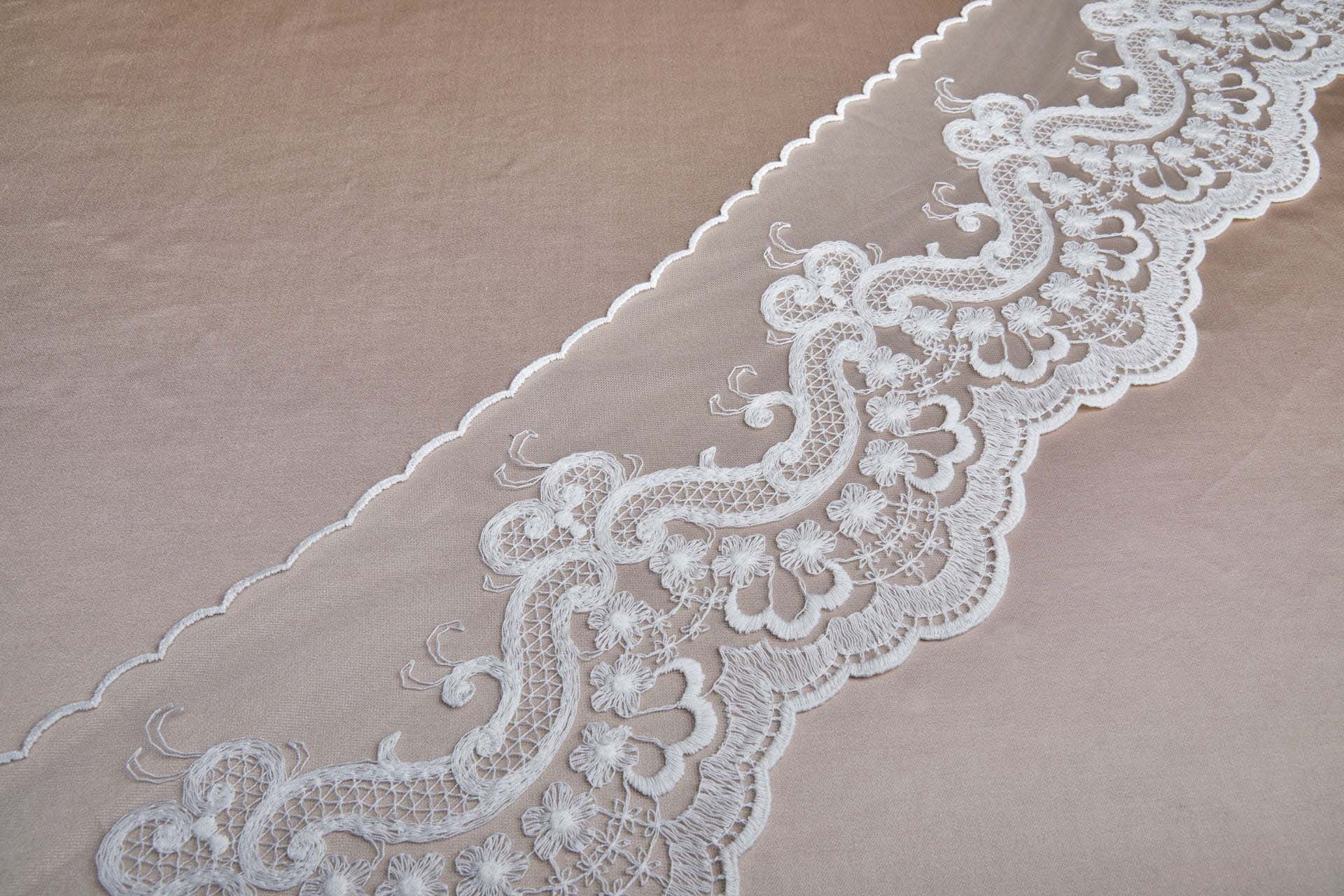 Vintage Embroidered Tulle Trim - Ivory, image 5 of 7
