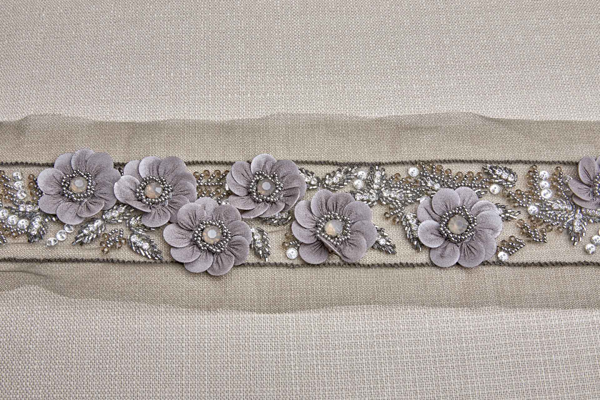 3D Floral Trim with Georgette covered Sequin Petals and Beaded Centre - Anthracite, image 7 of 7