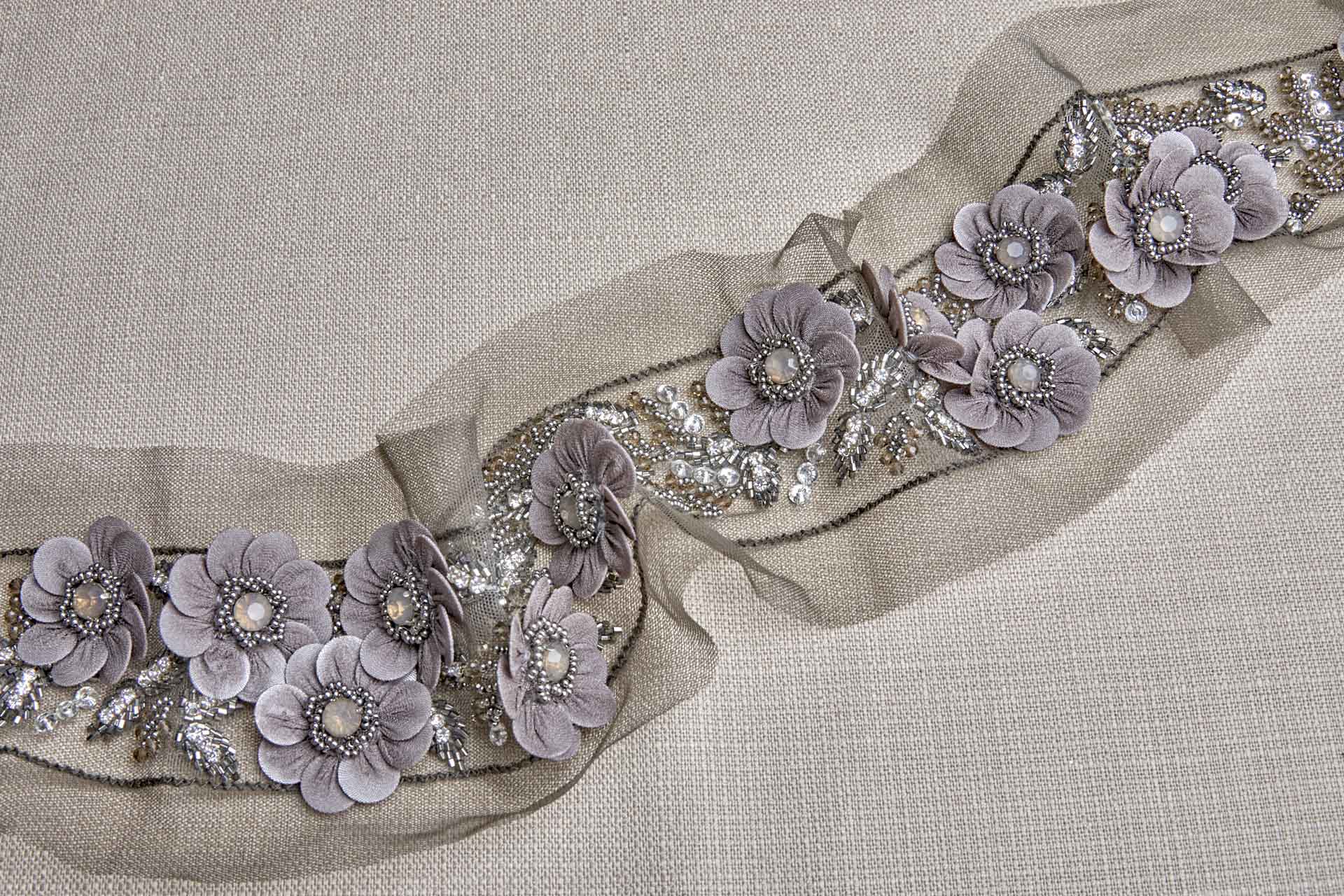 3D Floral Trim with Georgette covered Sequin Petals and Beaded Centre - Anthracite, image 4 of 7