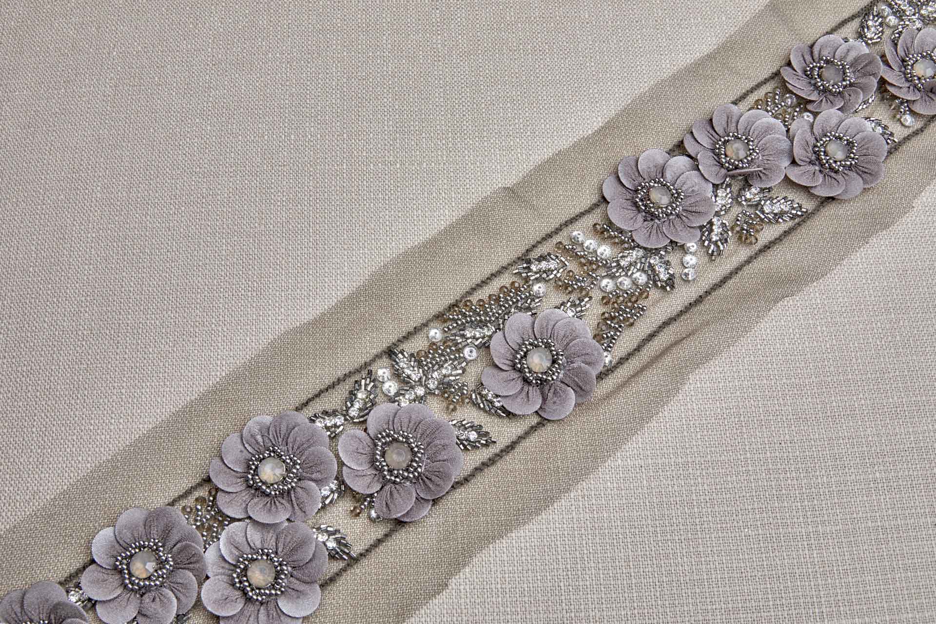 3D Floral Trim with Georgette covered Sequin Petals and Beaded Centre - Anthracite, image 5 of 7