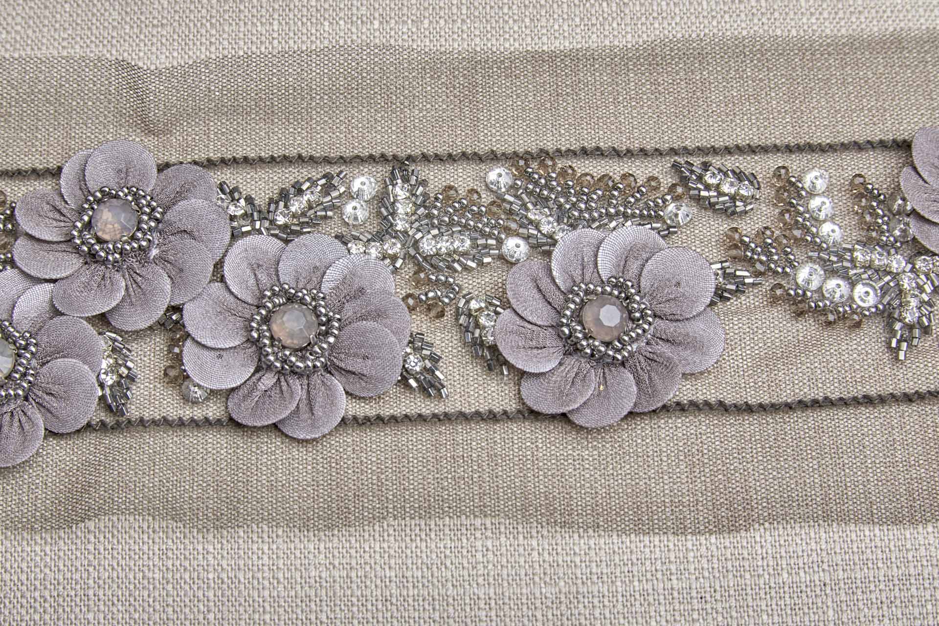 3D Floral Trim with Georgette covered Sequin Petals and Beaded Centre - Anthracite, image 6 of 7