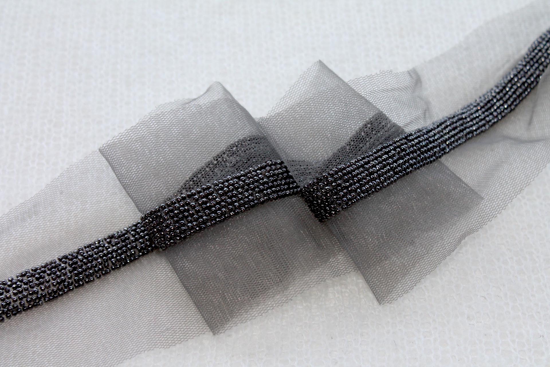 Beaded Micro Trim - Gunmetal Grey Round Plastic Beads