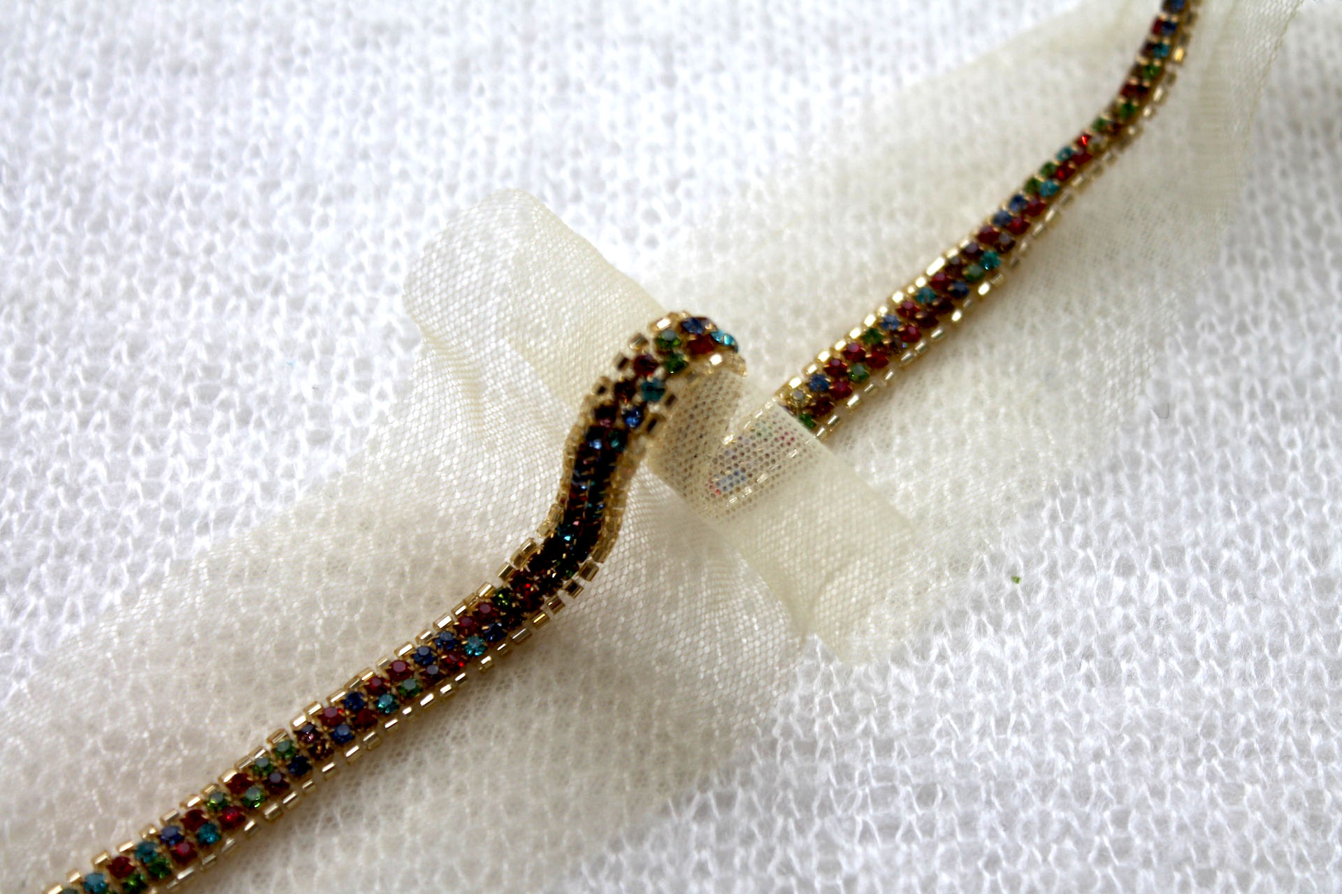 Beaded Diamanté Trim in Gold and Multi - Narrow Colourful, image 2 of 6