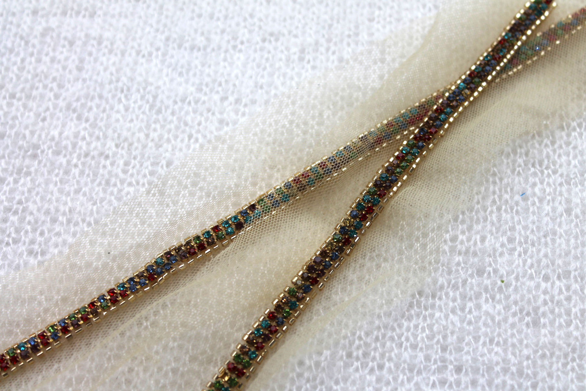 Beaded Diamanté Trim in Gold and Multi - Narrow Colourful, image 3 of 6