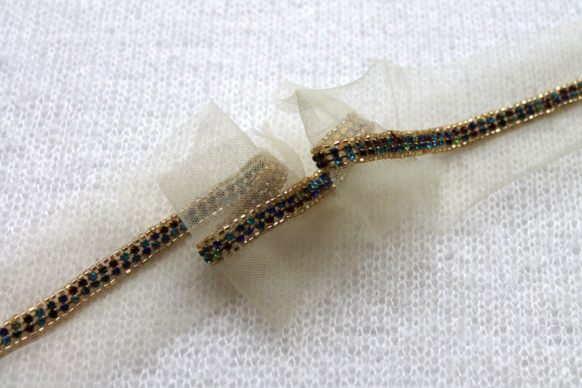 Beaded Diamanté Trim in Gold and Multi - Narrow Colourful, image 4 of 6