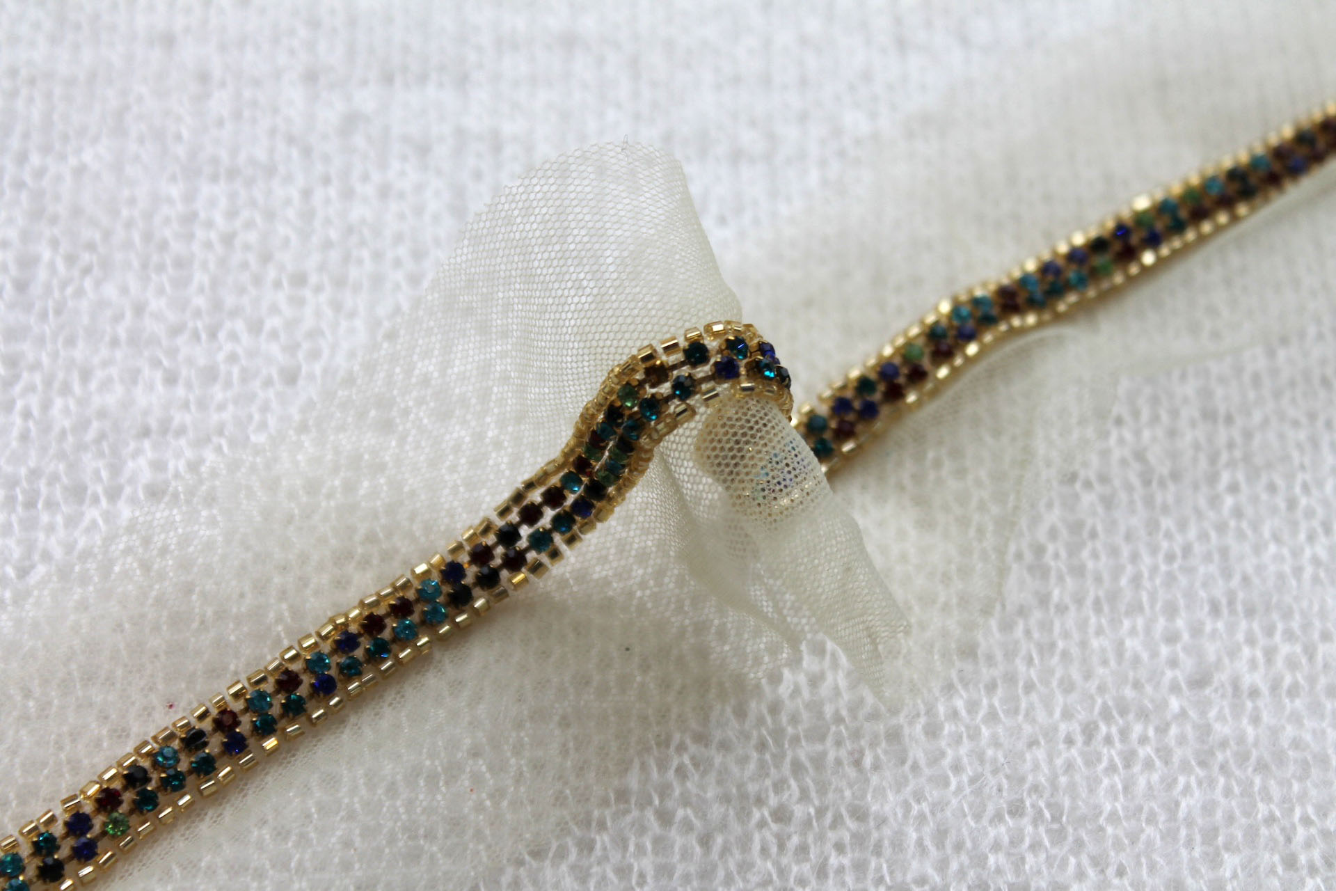 Beaded Diamanté Trim in Gold and Multi - Narrow Colourful, image 5 of 6