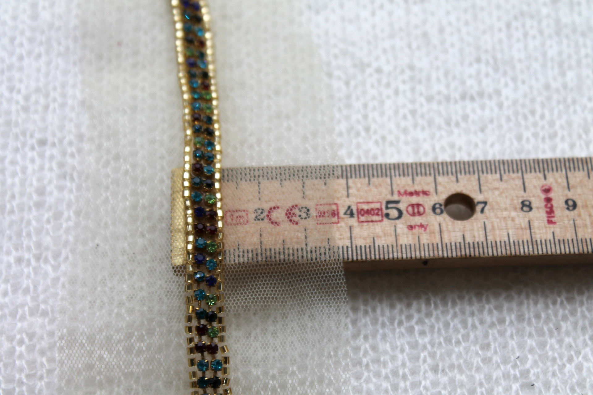 Beaded Diamanté Trim in Gold and Multi - Narrow Colourful, image 6 of 6