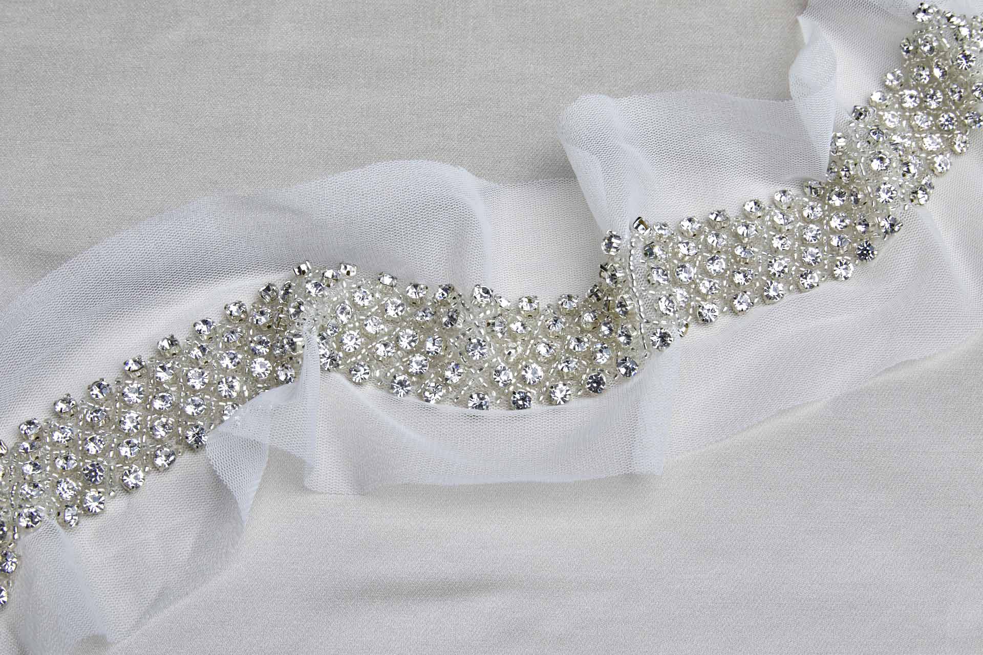 Wide Beaded Trellis Design Trim With Diamante in Silver, image 2 of 5