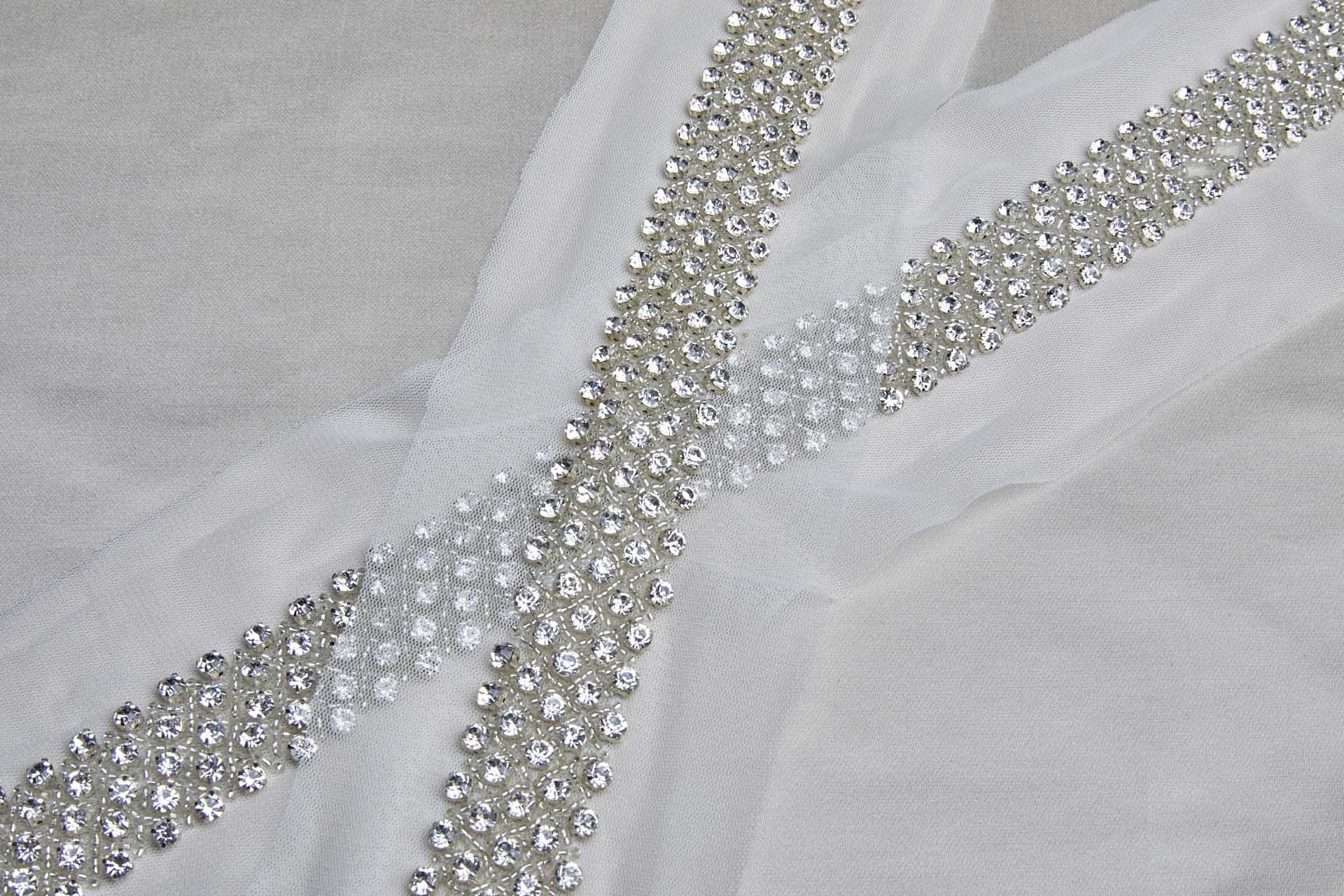 Wide Beaded Trellis Design Trim With Diamante in Silver, image 3 of 5