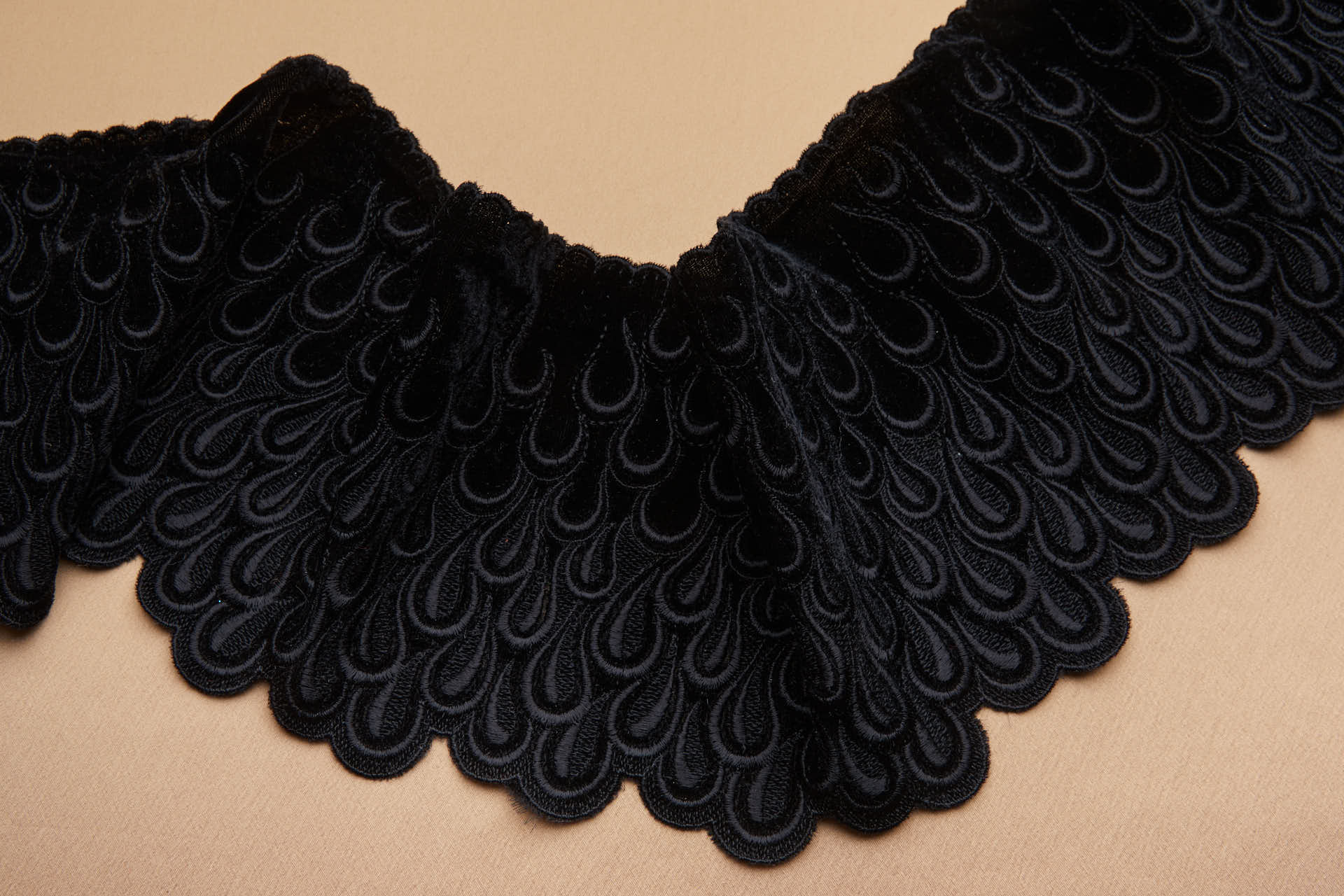Abstract Teardrop Embroidered Velvet Band - Black trim, image 2 of 7