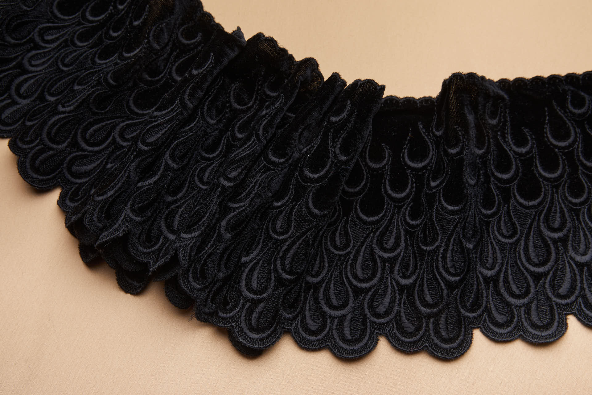 Abstract Teardrop Embroidered Velvet Band - Black trim, image 6 of 7