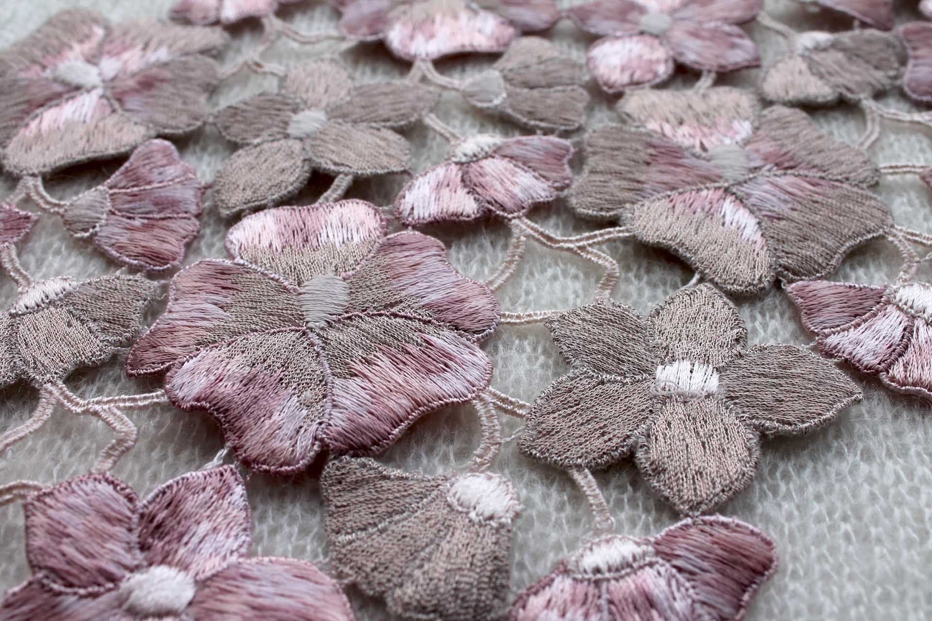 Embroidered Floral Guipure Trim - Pink / Oyster, image 3 of 4