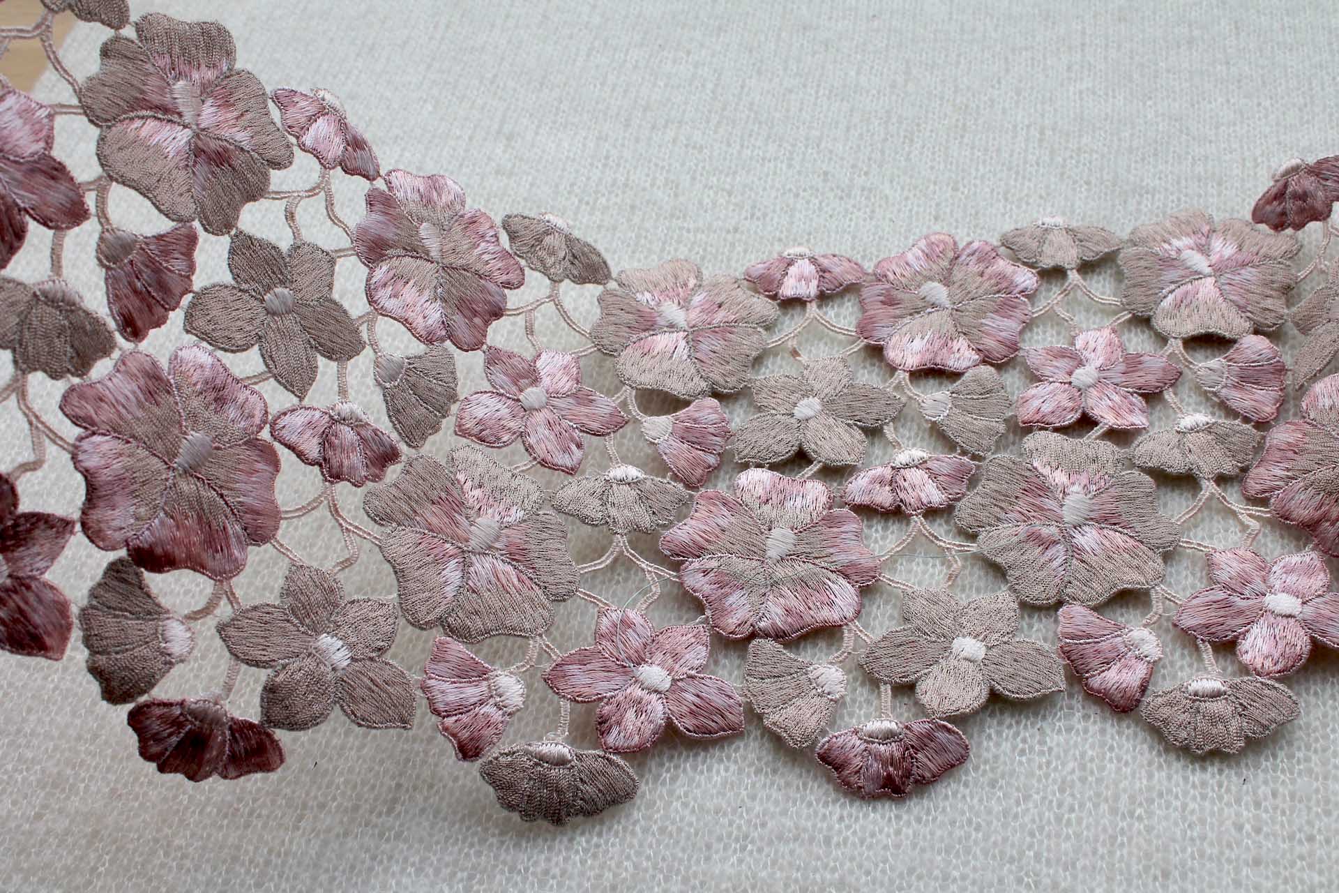 Embroidered Floral Guipure Trim - Pink / Oyster, image 4 of 4