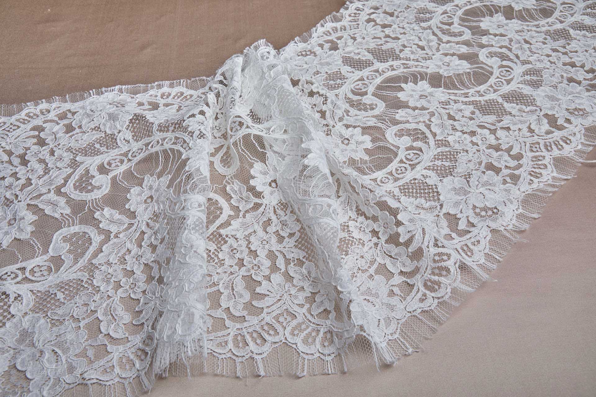 Corded Leavers Lace Scroll Border Trim - Pale Ivory, image 3 of 8