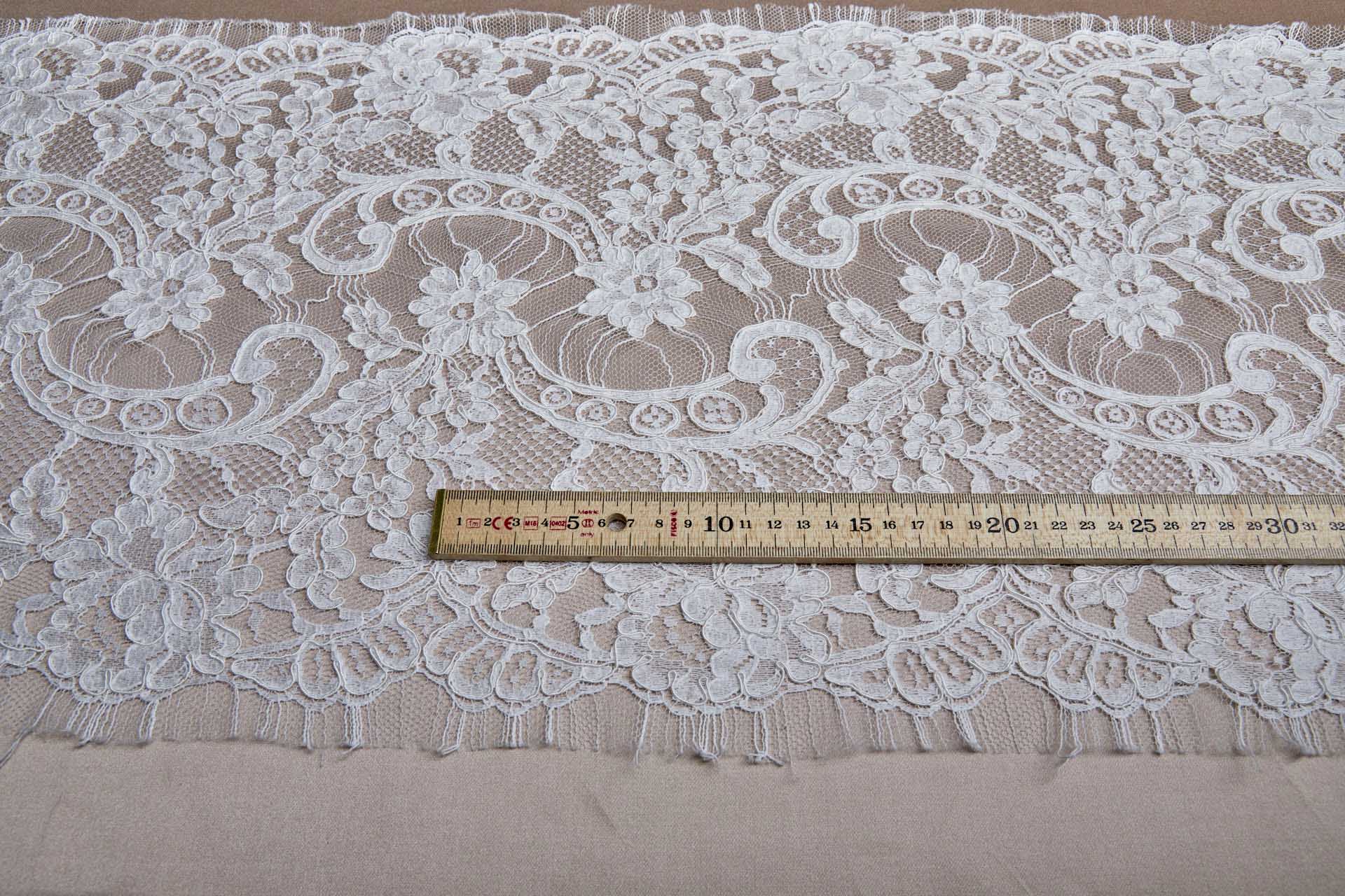 Corded Leavers Lace Scroll Border Trim - Pale Ivory, image 6 of 8