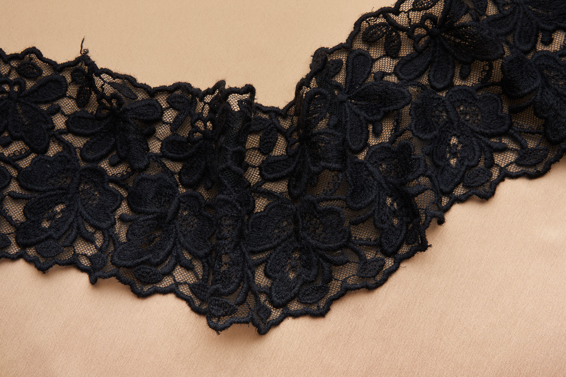 Chunky Embroidered Wool and Cotton Tulle Trim - Black, image 3 of 7