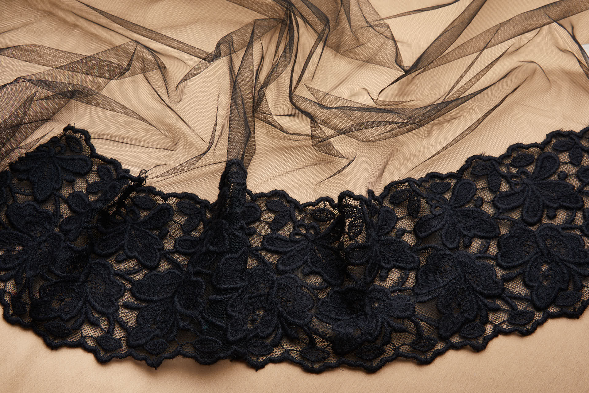 Chunky Embroidered Wool and Cotton Tulle Trim - Black, image 2 of 7