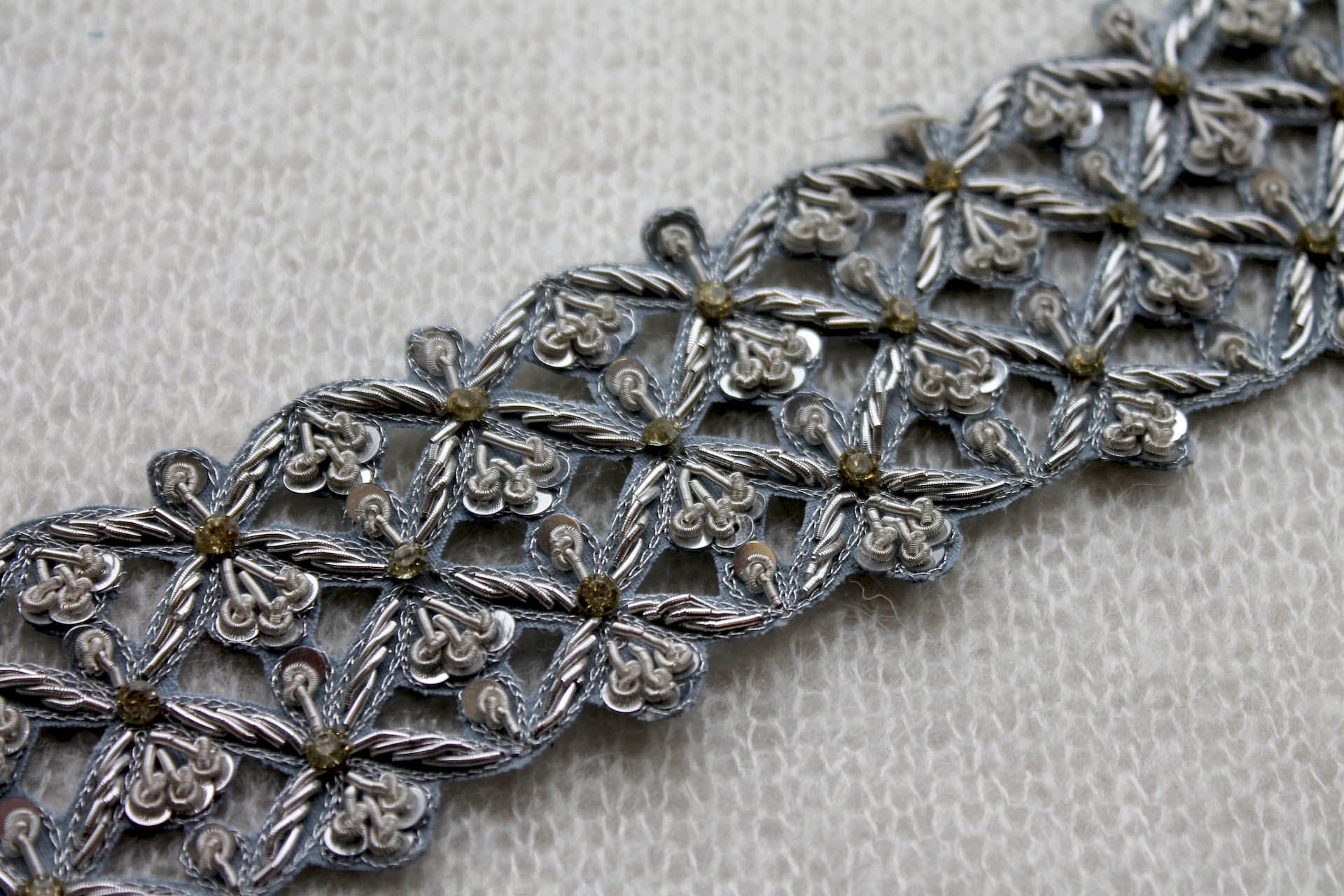 Zari & Sequin Trim - Silver / Pale Blue