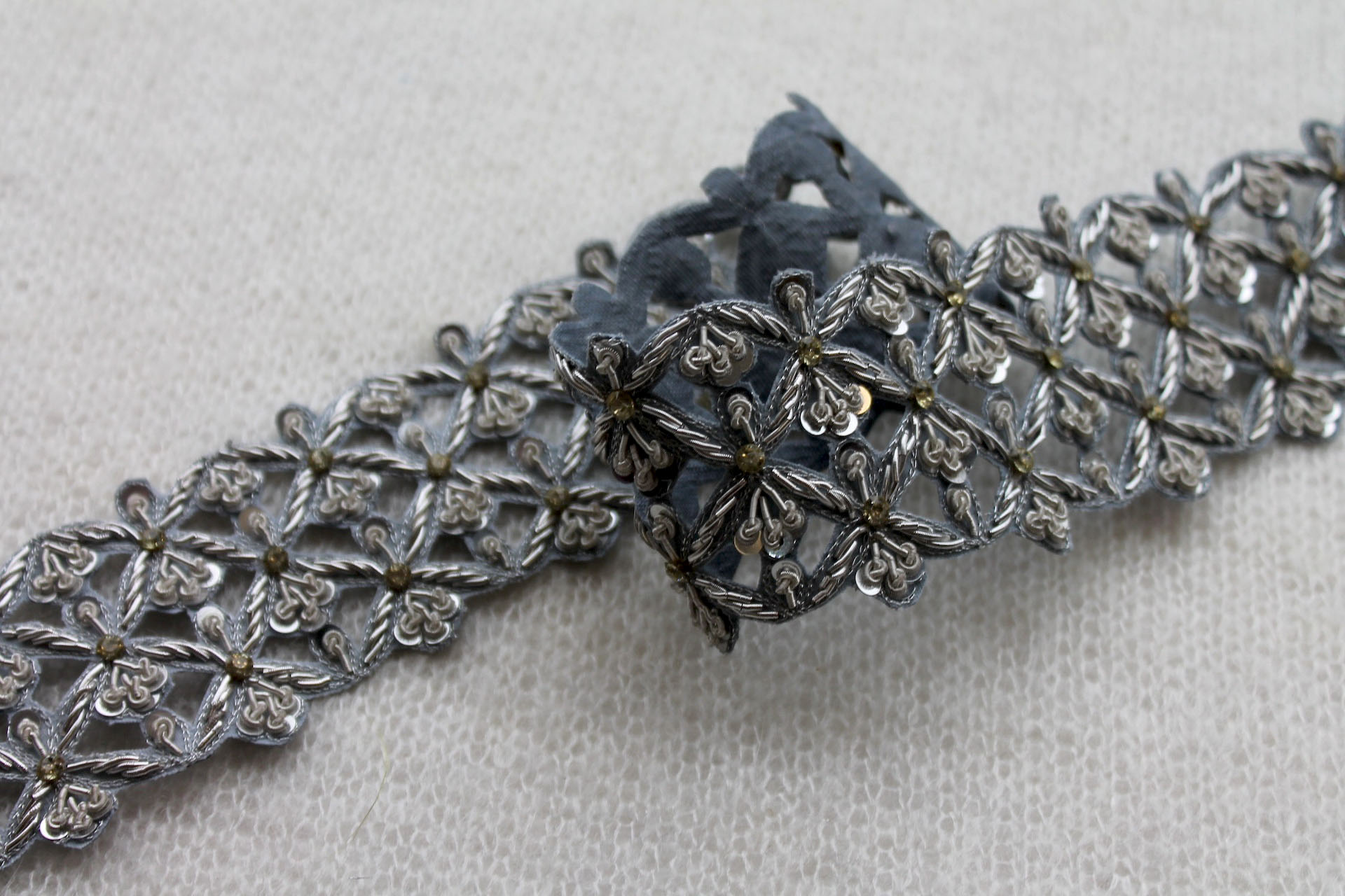 Zari & Sequin Trim - Silver / Pale Blue, image 3 of 4