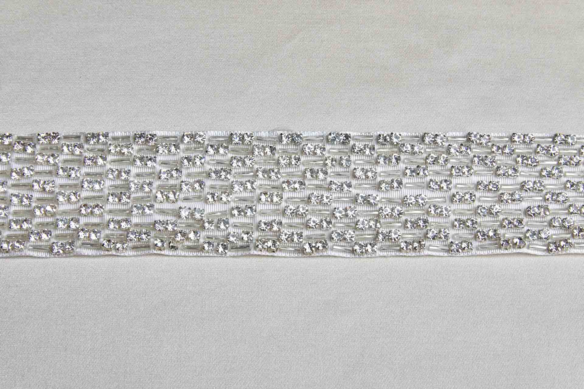 Wide Beaded Diamanté Grosgrain Ribbon in Ivory and Silver trim, image 3 of 8