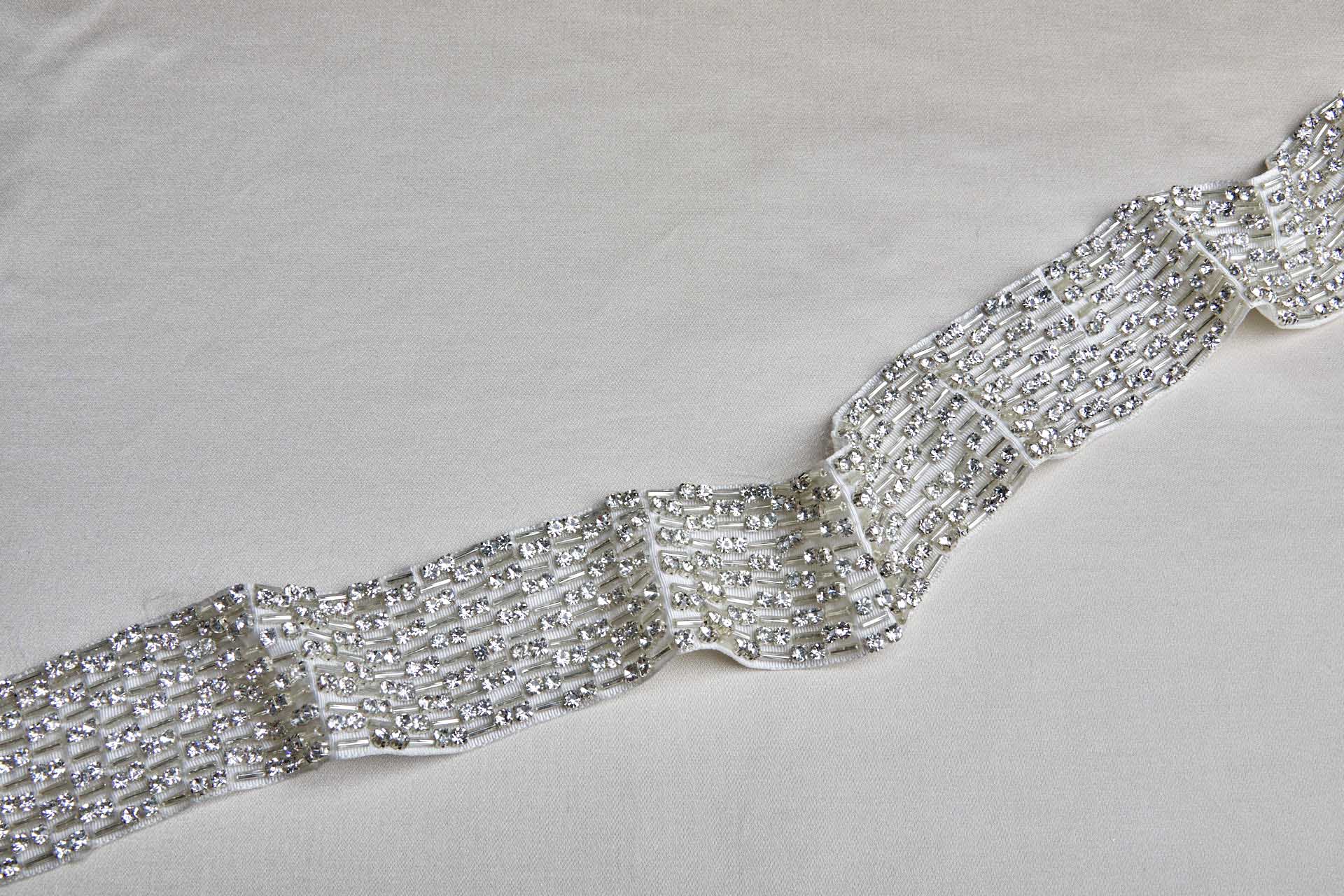 Wide Beaded Diamanté Grosgrain Ribbon in Ivory and Silver trim, image 4 of 8