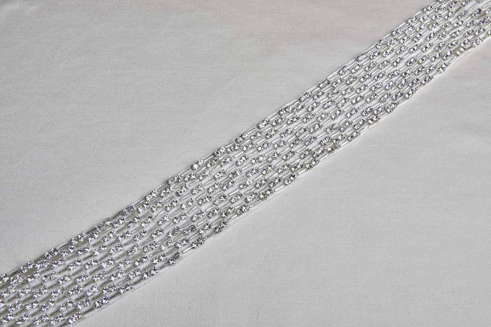 Wide Beaded Diamanté Grosgrain Ribbon in Ivory and Silver trim, image 5 of 8