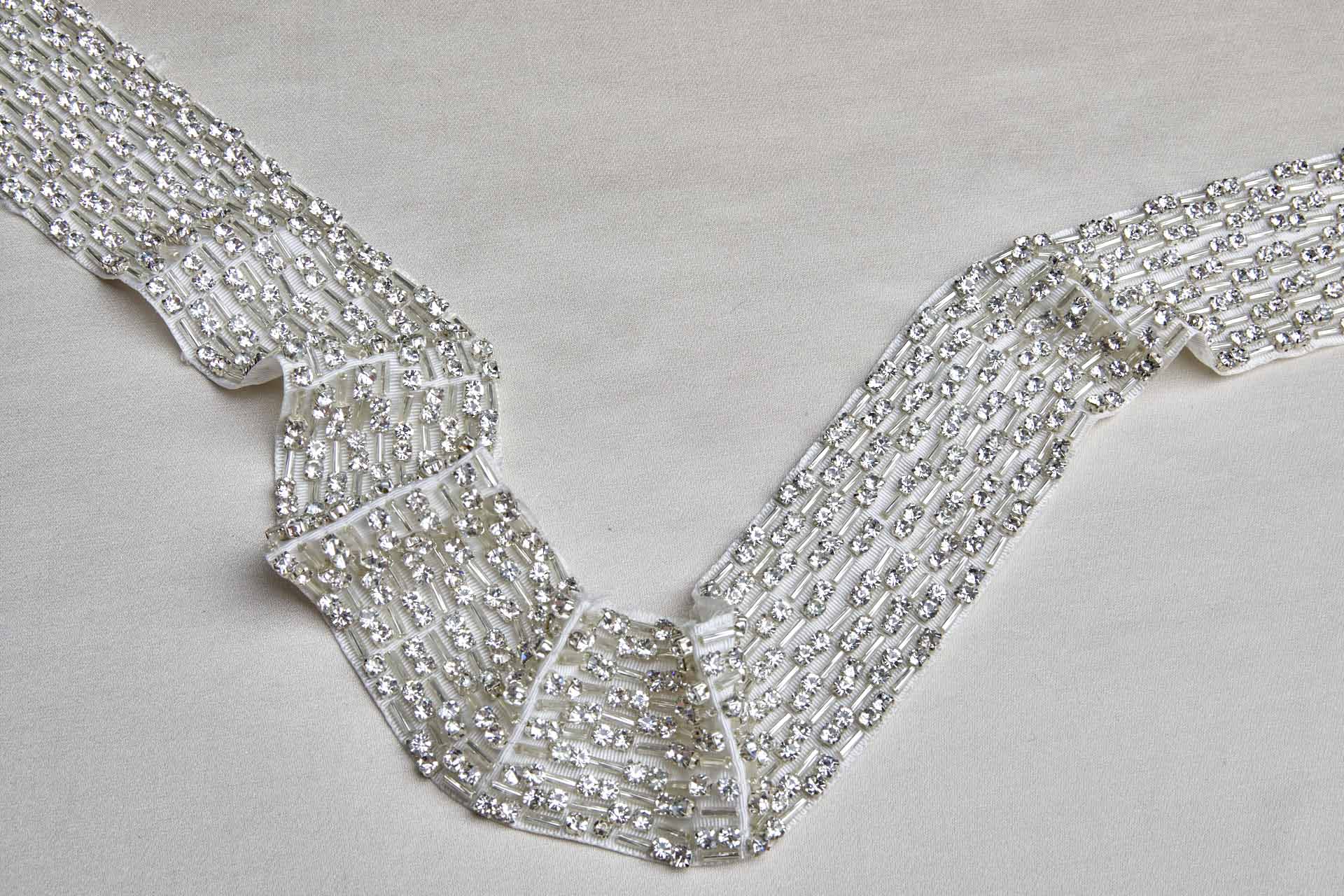Wide Beaded Diamanté Grosgrain Ribbon in Ivory and Silver trim, image 6 of 8