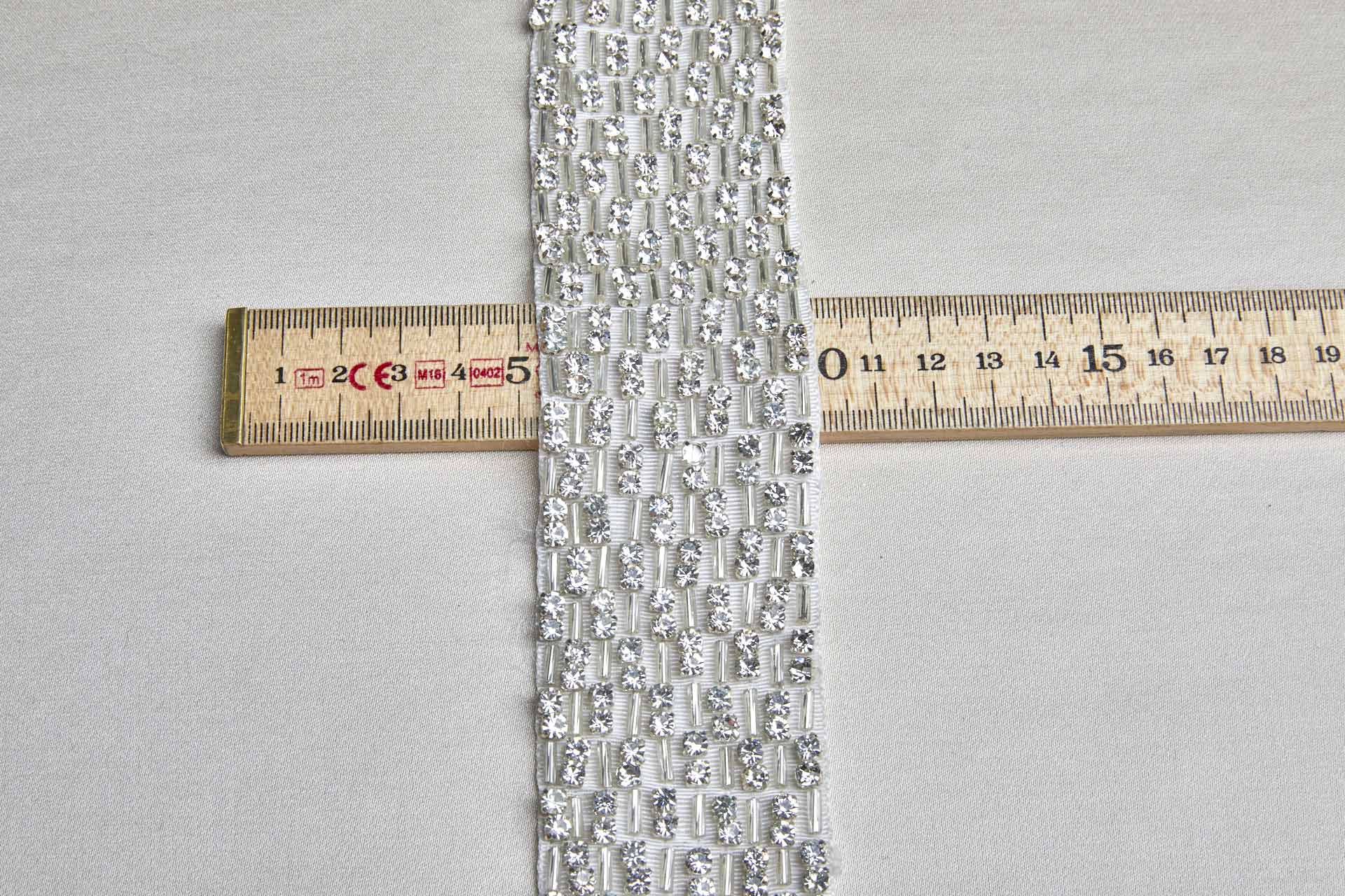 Wide Beaded Diamanté Grosgrain Ribbon in Ivory and Silver trim, image 7 of 8