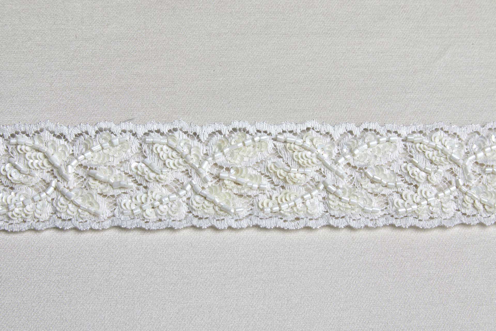 Beaded and Sequinned Lace Ribbon Trim - Creamy Ivory, image 2 of 6